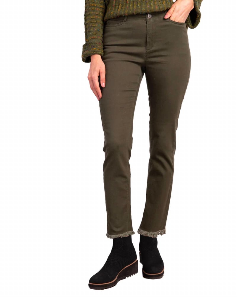 Front of a model wearing a size 10 Stretch Denim Ankle Jean In Forest in Forest by habitat. | dia_product_style_image_id:356934